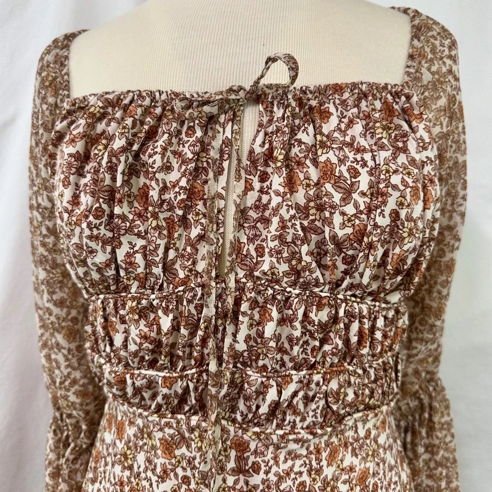 FREE PEOPLE Aglow Smocked Maxi Dress XL Orange Floral Tea Combo Cottage Prairie